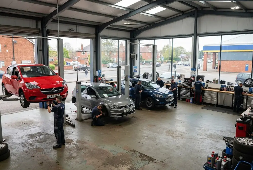 Garage chains UK statistics showing a modern automotive service centre