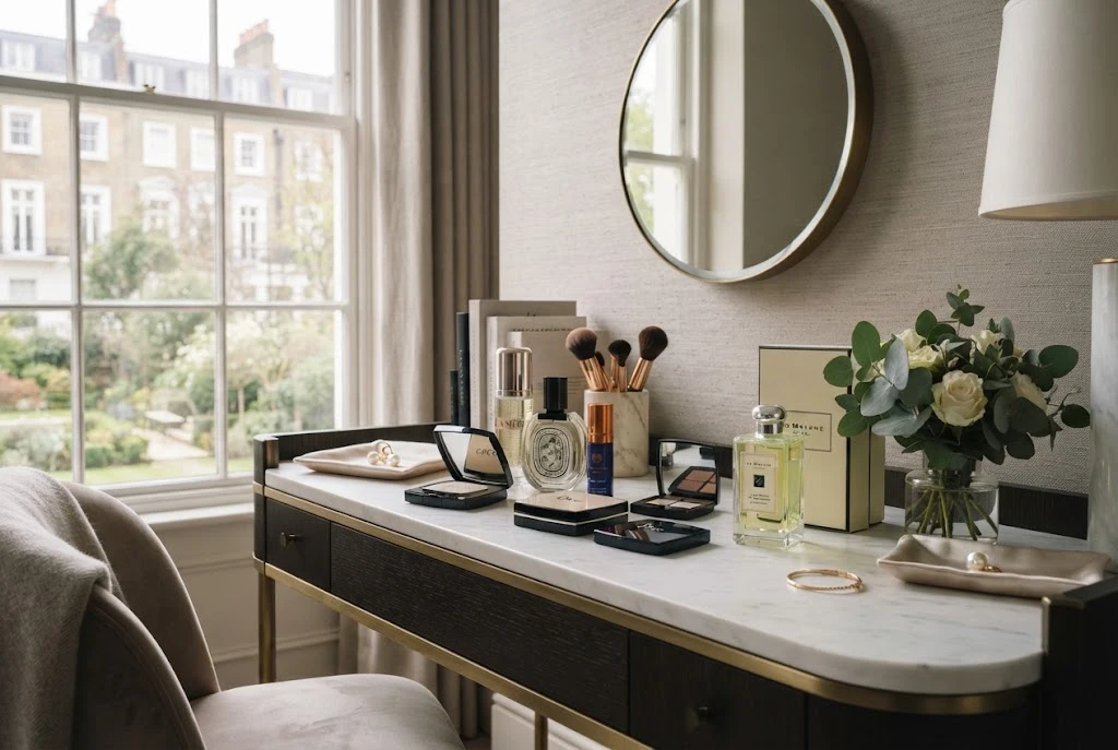 Luxury Beauty: A Guide to Premium Beauty in the UK Luxury beauty skincare makeup and fragrance products displayed in an elegant premium setting