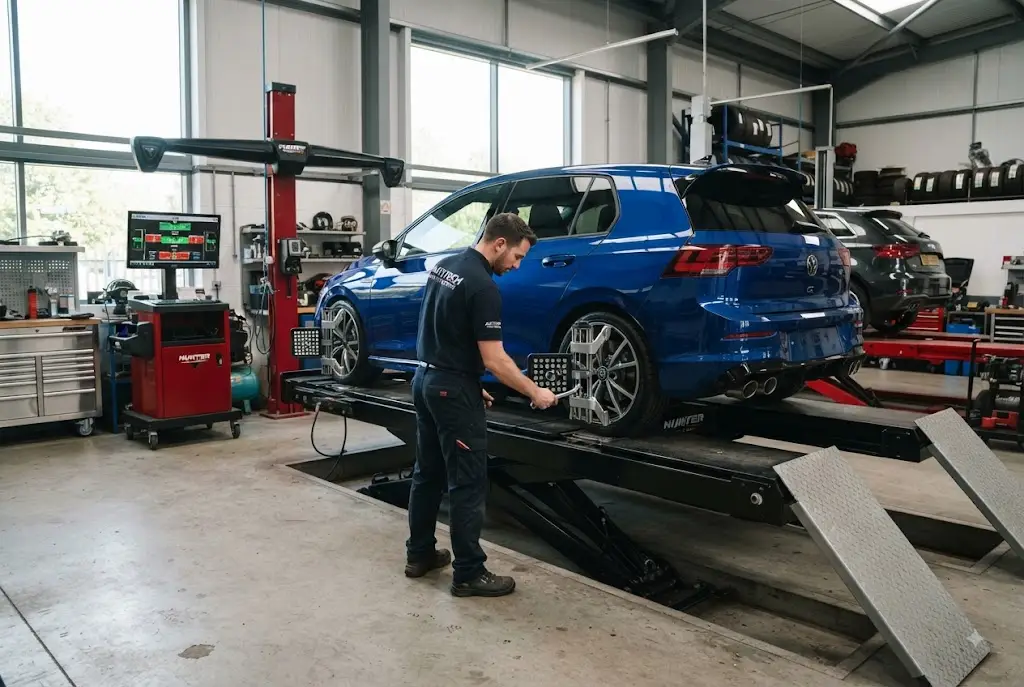 Wheel alignment UK service checking tyre wear and vehicle geometry