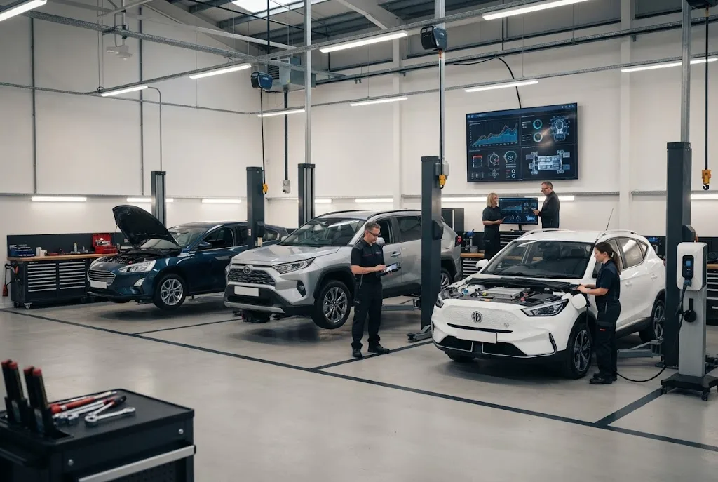 Automotive statistics showing UK vehicle industry and servicing trends